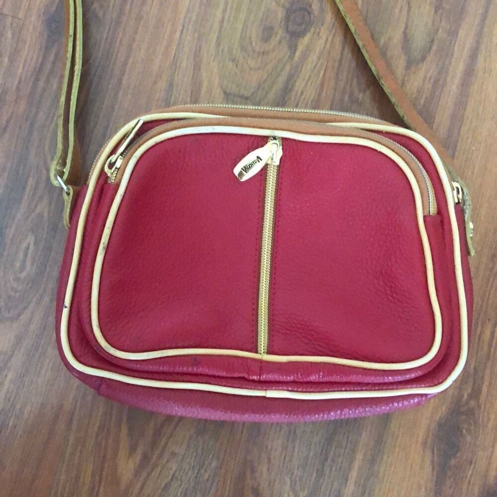 Valentina made in Italy, red pebbled, leather Crossbody bag